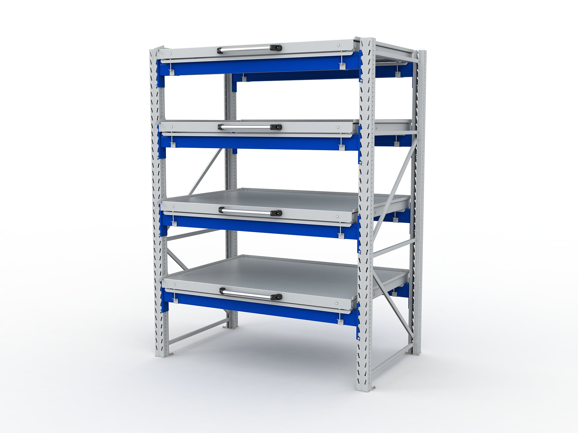 Стеллаж с выкатными платформами S-HEAVY 1000/1300 (4 яруса хранения)